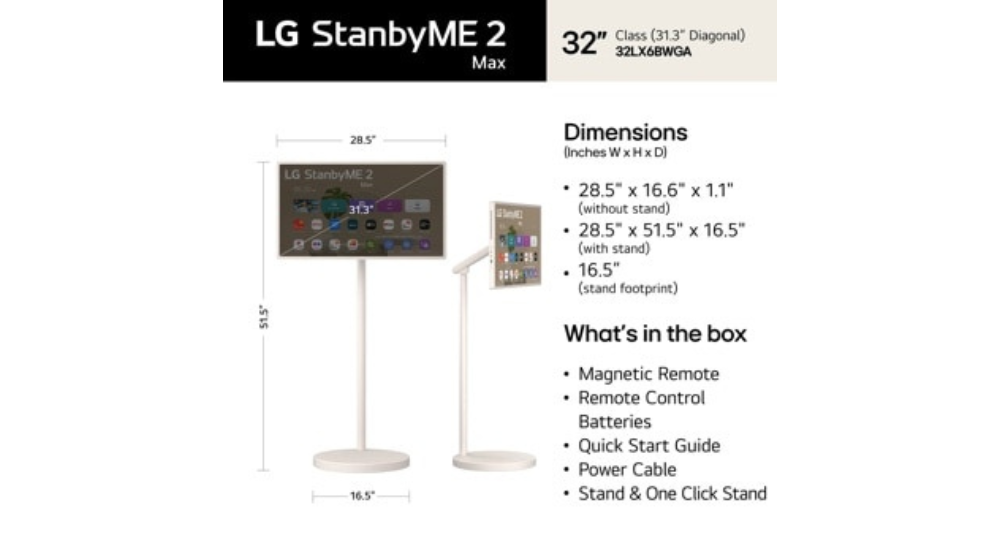 32" LG StanbyME 2 Max LX6 Movable Screen (32LX6BWGA)-2026