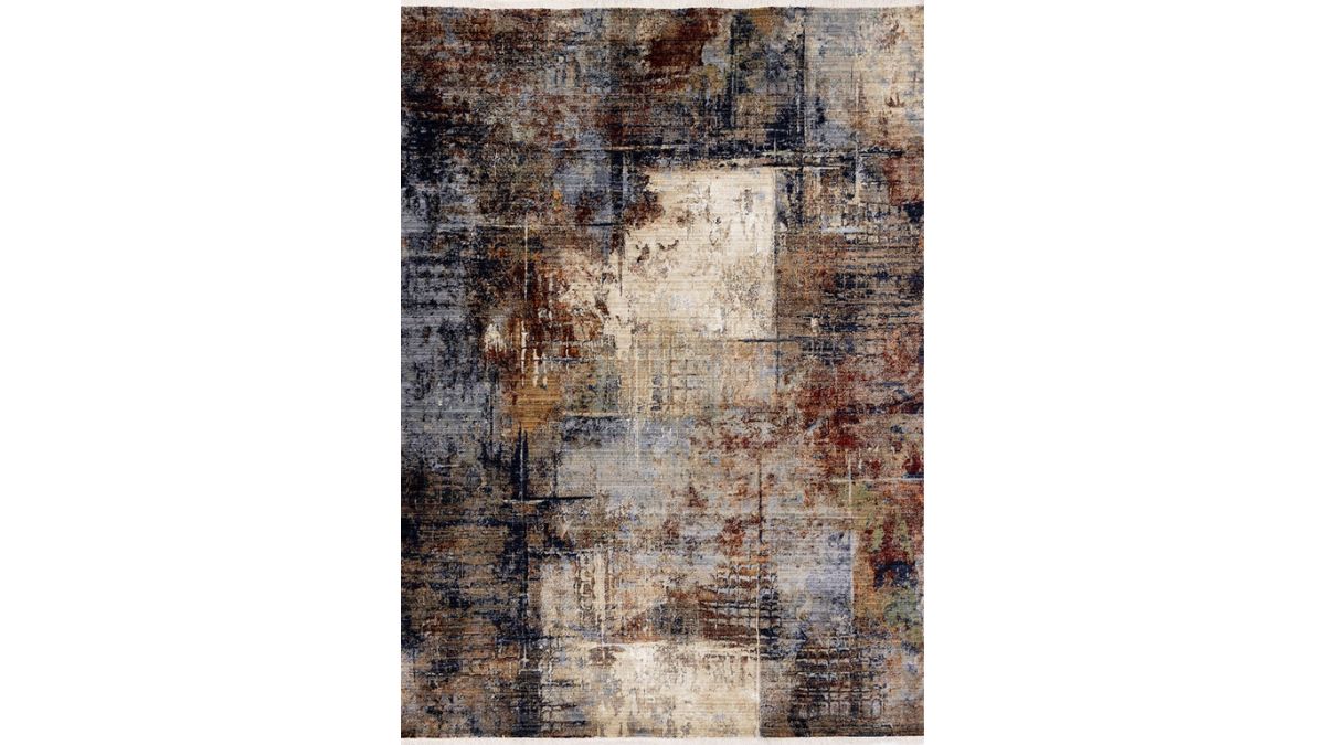 Serene Red Blue Beige Layered Distressed Rug