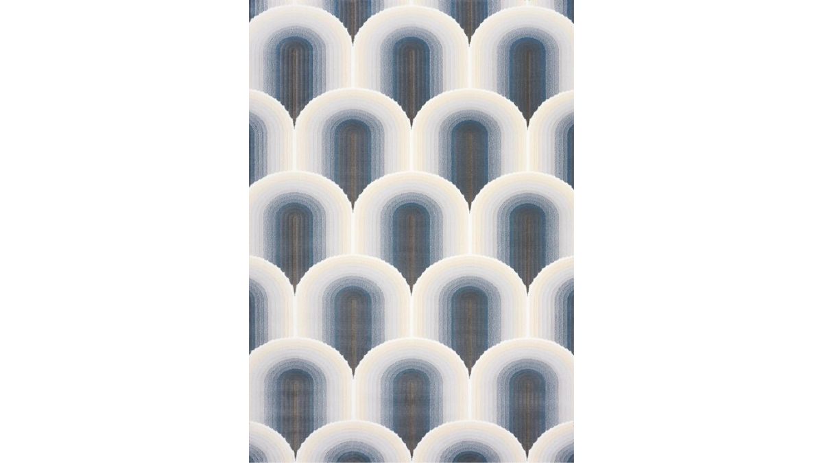 Ella Cream Blue Grey Ombre Geometric Plush Rug