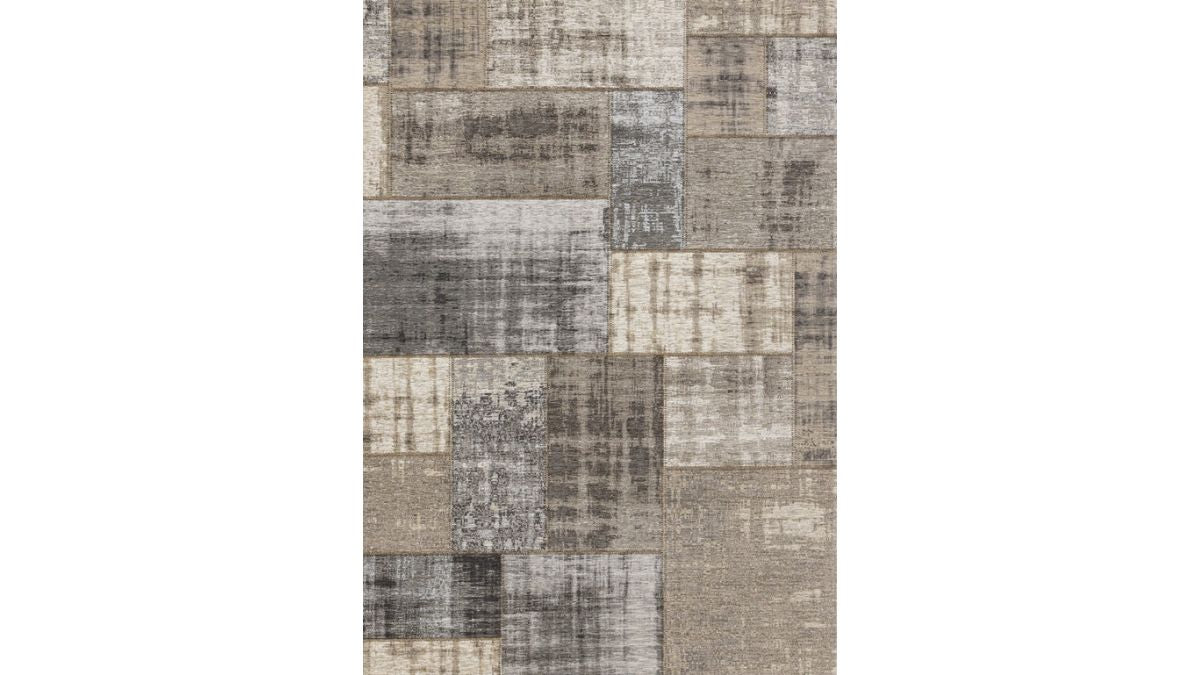 Cathedral Grey Cream Distressed Patchwork Rug