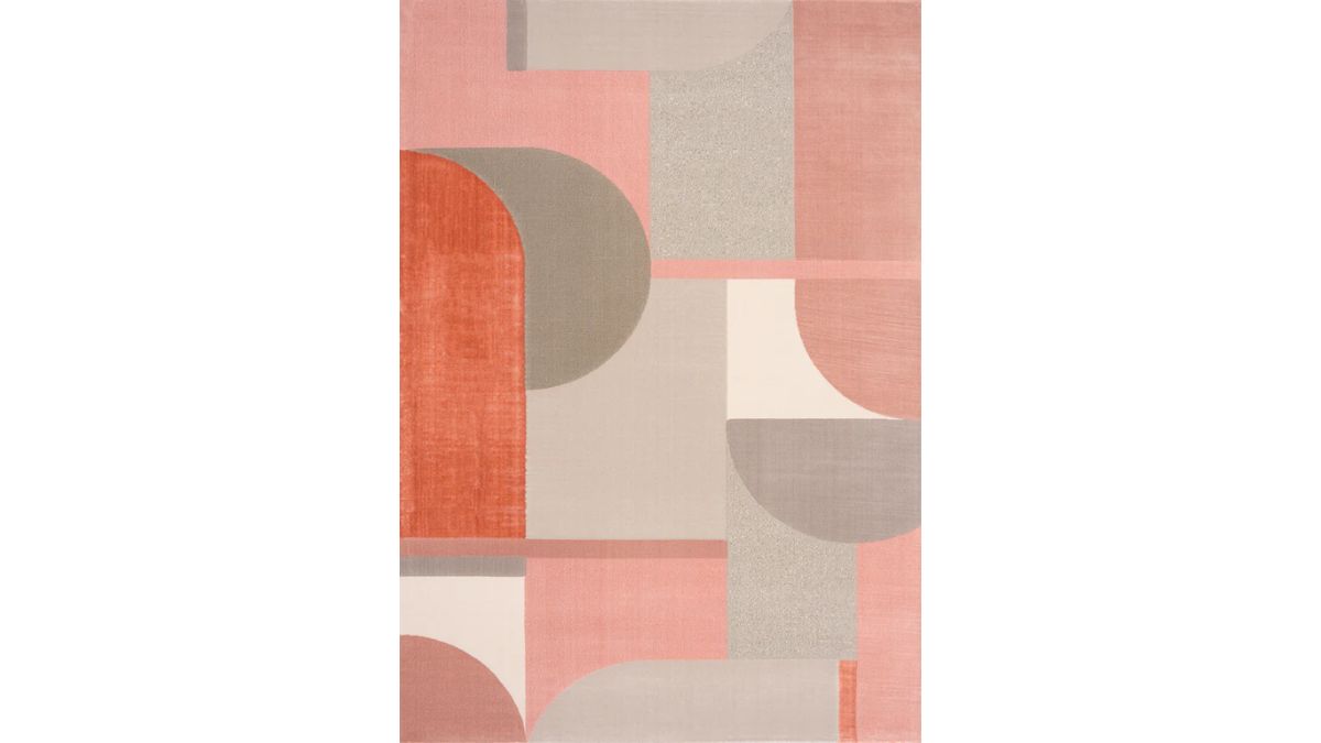 Belle Pink Grey Cream Multi-Geometric Pattern Plush Rug