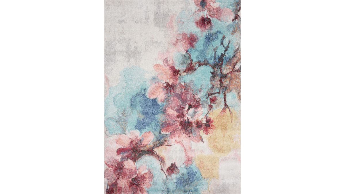 Fresco Blue Pink Yellow Cherry Blossom Rug