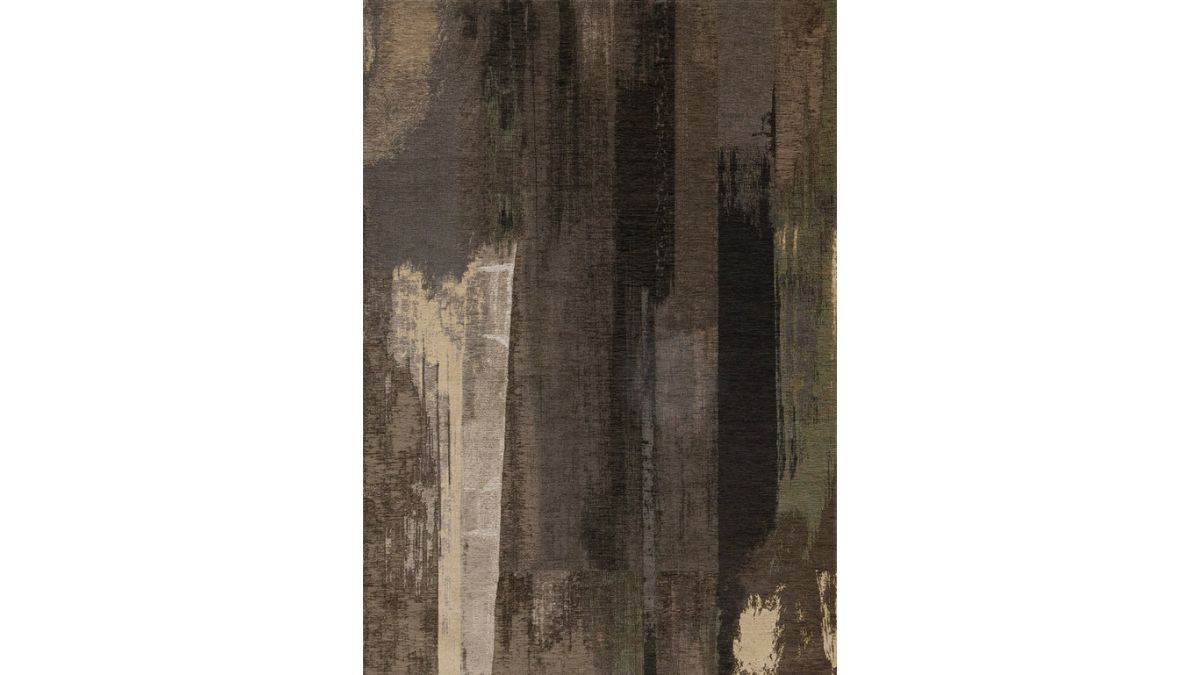 Cathedral Brown Black Green Distressed Brush Strokes Rug
