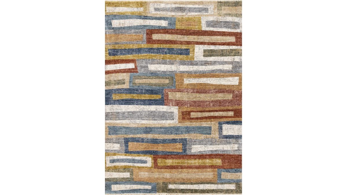 Muse Orange Red Blue Yellow Beige Layered Brick Design Rug