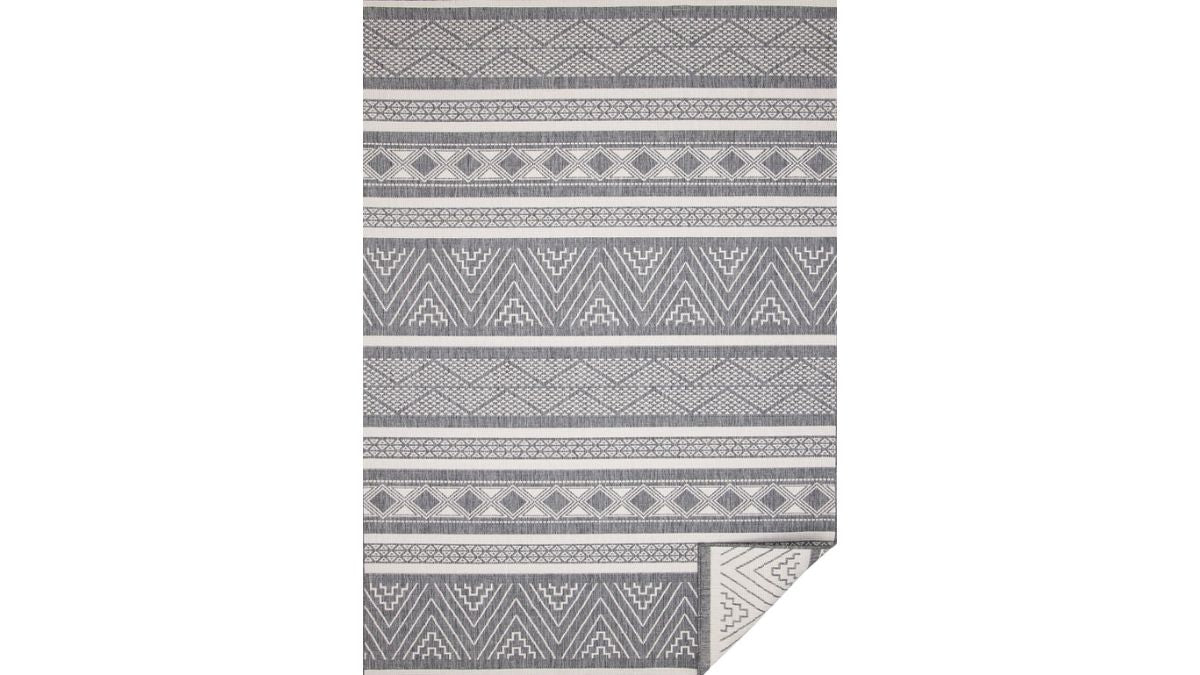 Bristol Reversible Grey White Striped Pattern Outdoor Rug