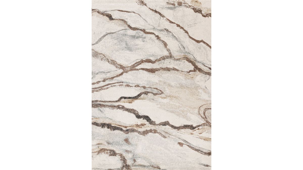 Mae White Grey Orange Veined Marble Design Rug