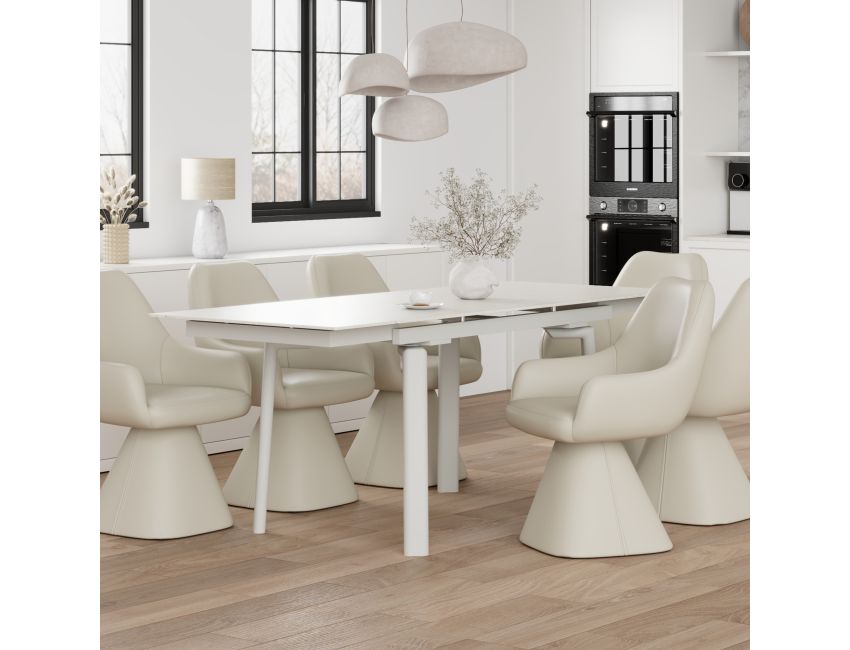 Bellaro Dining Table with Extension, 55"-79" in Travertine and Cream