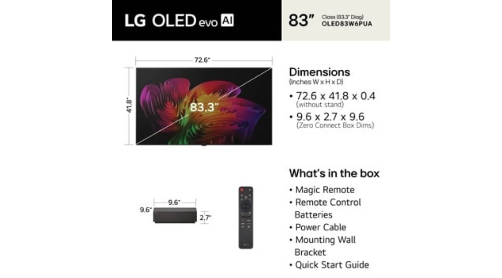 83" Wallpaper TV LG OLED evo AI W6 4K Smart TV (OLED83W6PUA)-2026