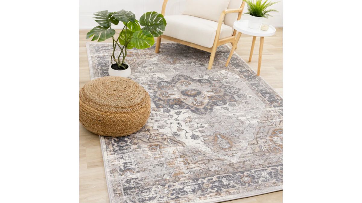 Emory Taupe White Brown Elegant Medallion Rug