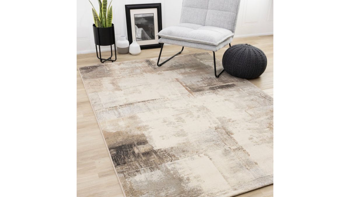 Aurora Cream Brown Black Distressed Rug