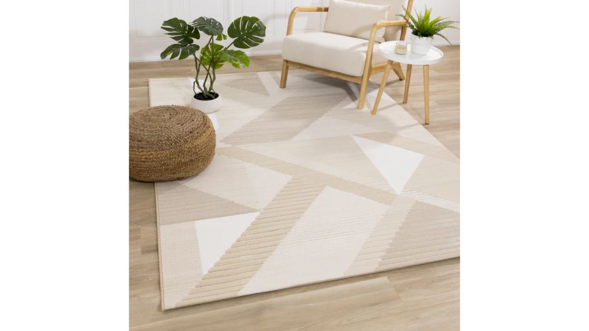 Ella Beige Cream Elegant Contemporary Geometric Pattern Rug