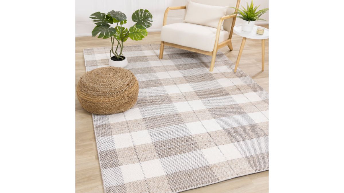 Aspen Beige Muted Plaid Woven Rug