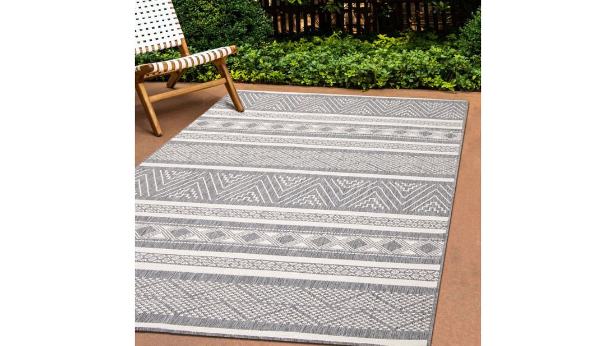 Bristol Reversible Grey White Striped Pattern Outdoor Rug
