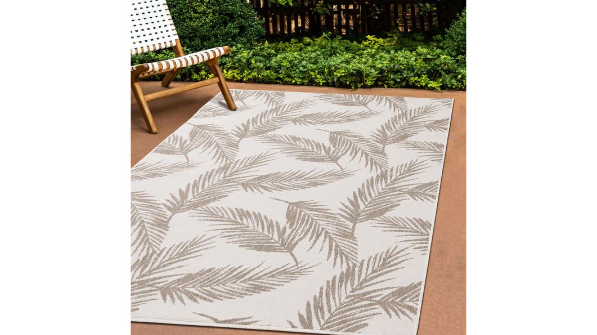 Bristol Beige Cream Leaf Motif Reversible Rug