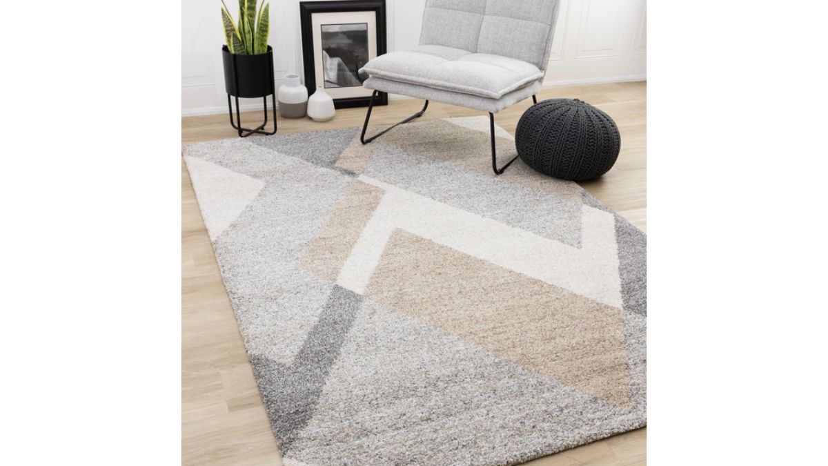 Marquis Grey White Beige Abstract Geometric Rug