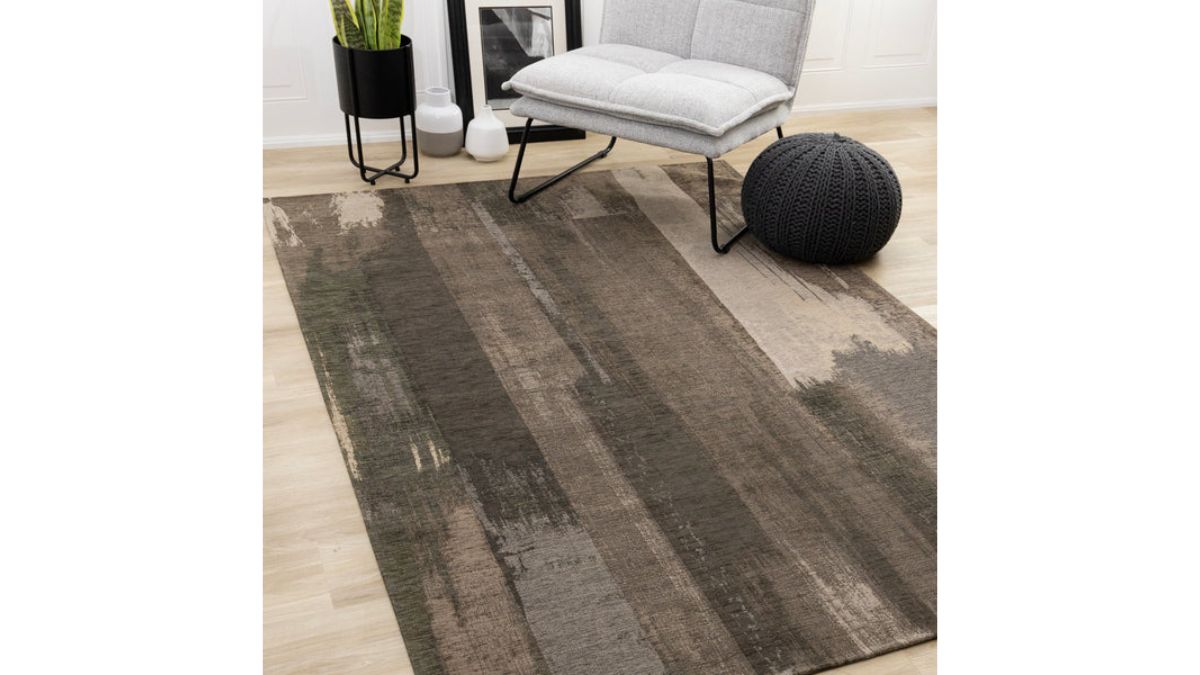 Cathedral Brown Black Green Distressed Brush Strokes Rug
