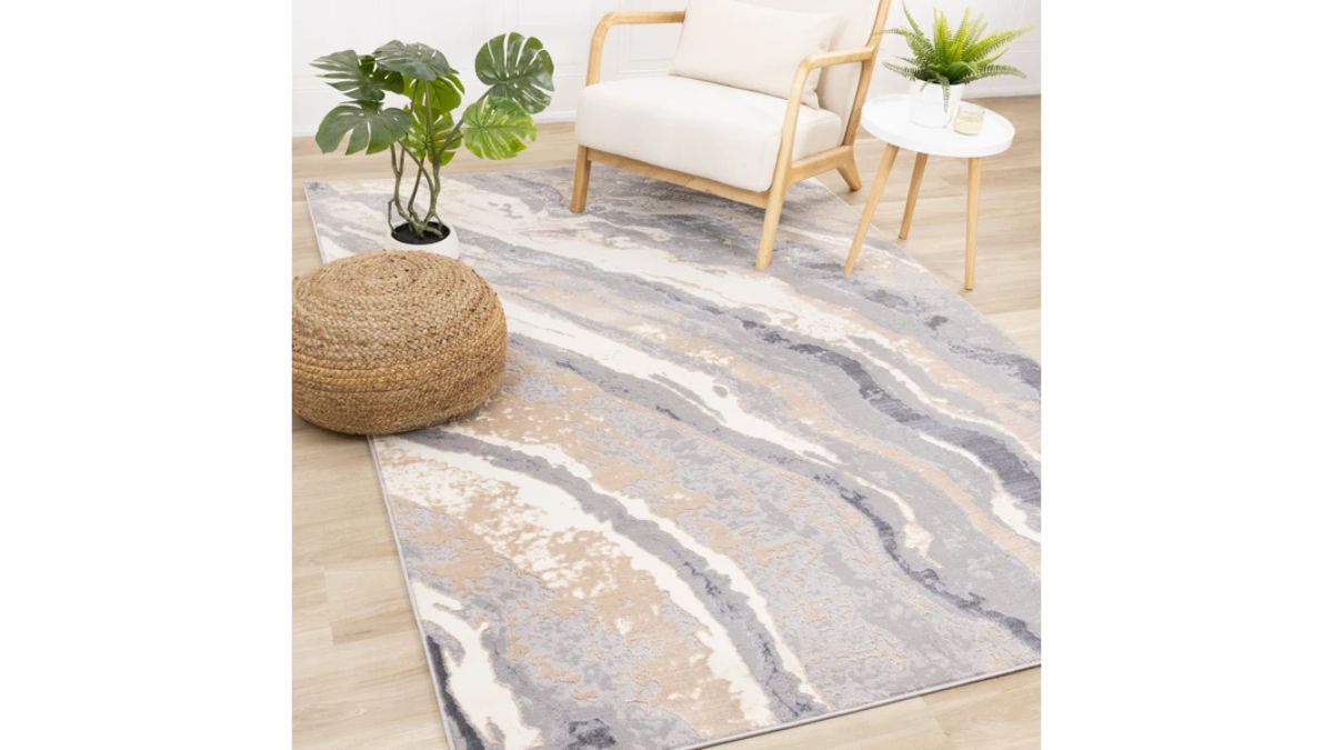 Emory Taupe Grey Beige White Mineral Layered Rug