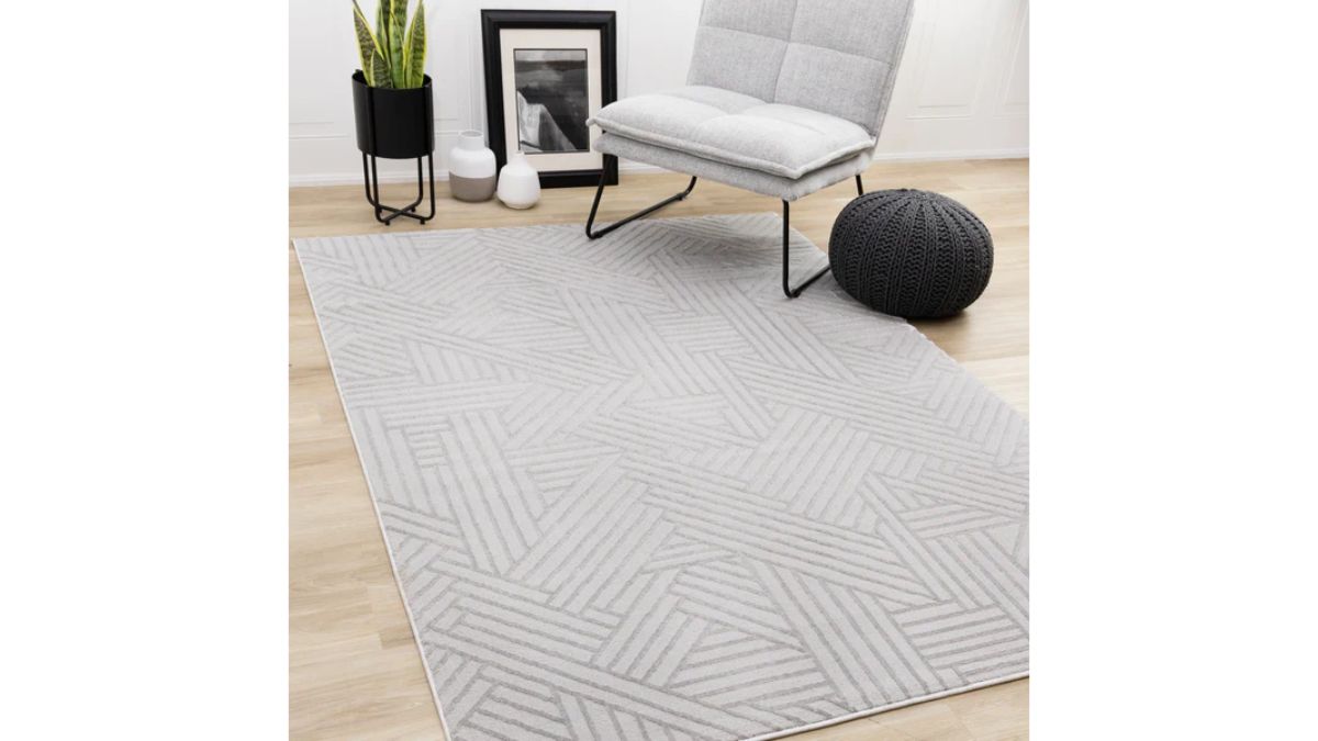 Ellington Grey Abstract Herringbone Design Rug