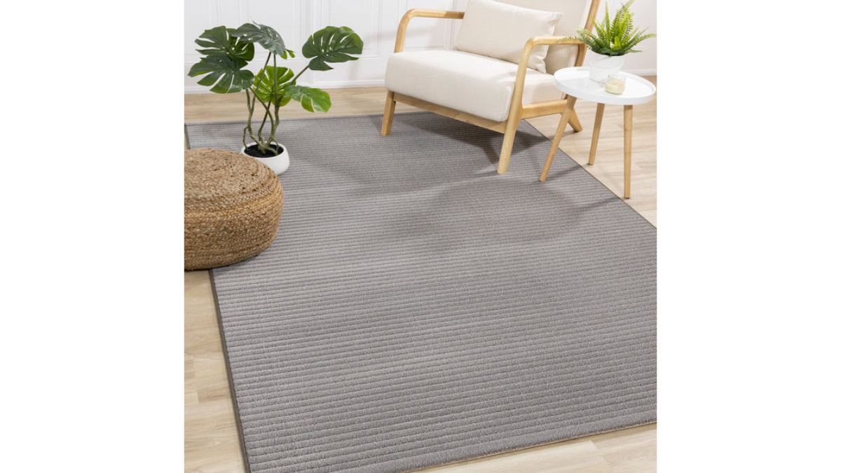 Ella Grey Carved Stripe Plush Rug