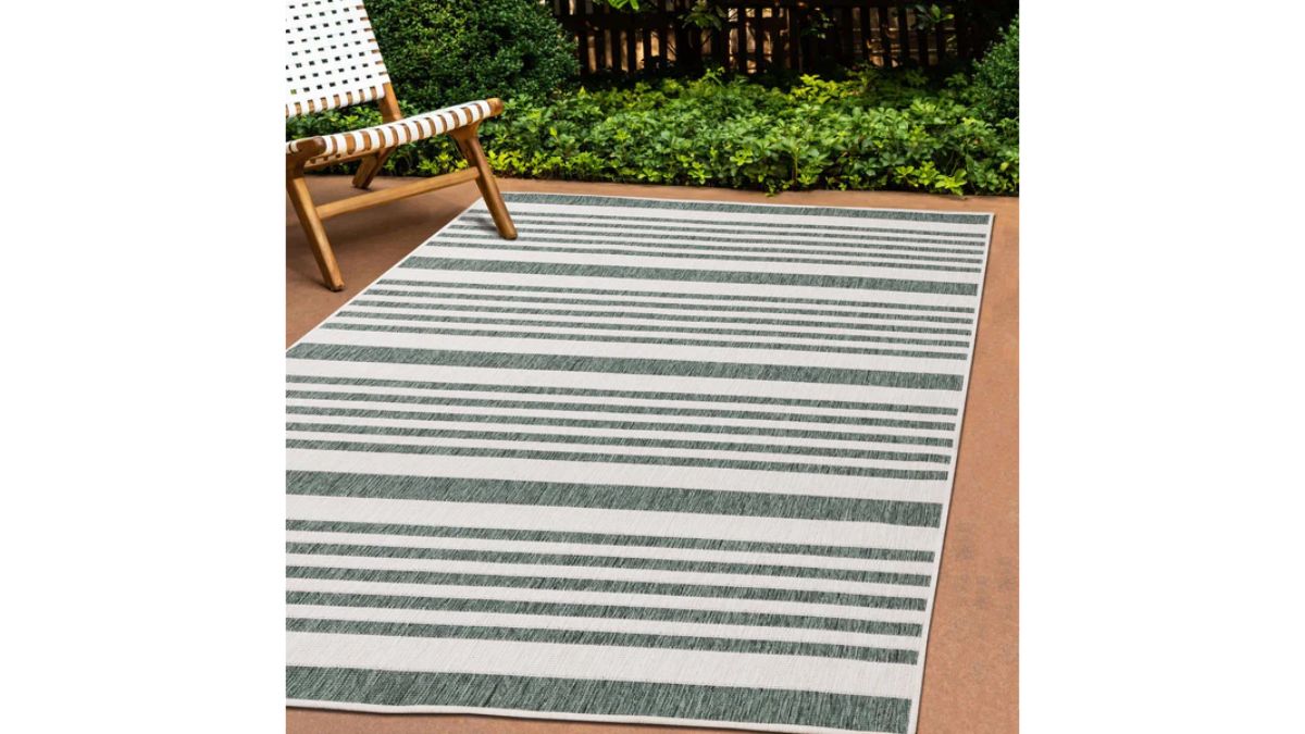 Bristol Green Cream Striped Reversible Rug