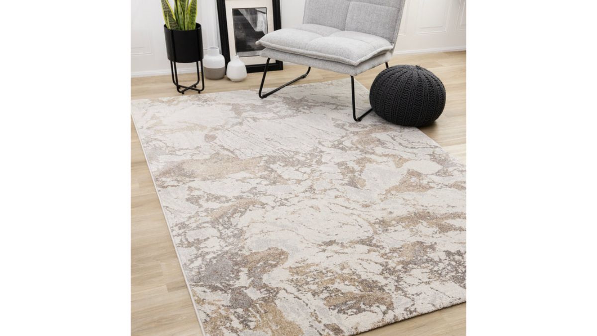 Mae White Grey Beige Marble Design Rug
