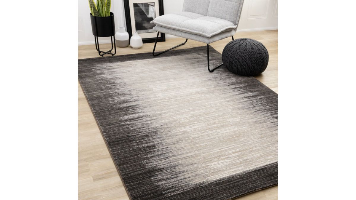 Aurora Black Beige Distressed Sound Wave Border Rug