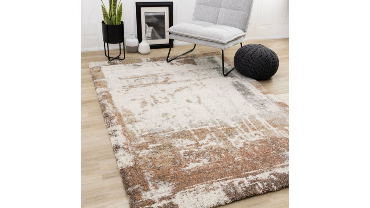 Marquis Orange White Beige Green Organic Distressed Design Rug