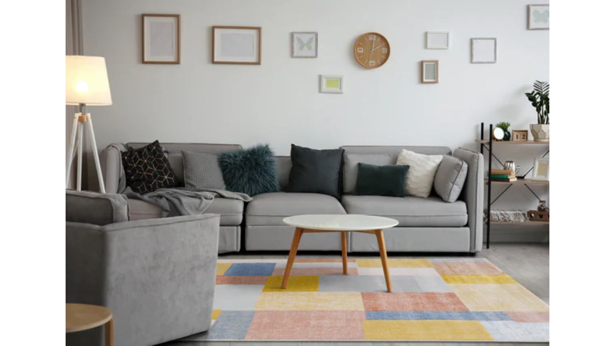 Belle Yellow Orange Blue Colour Blocks Rug