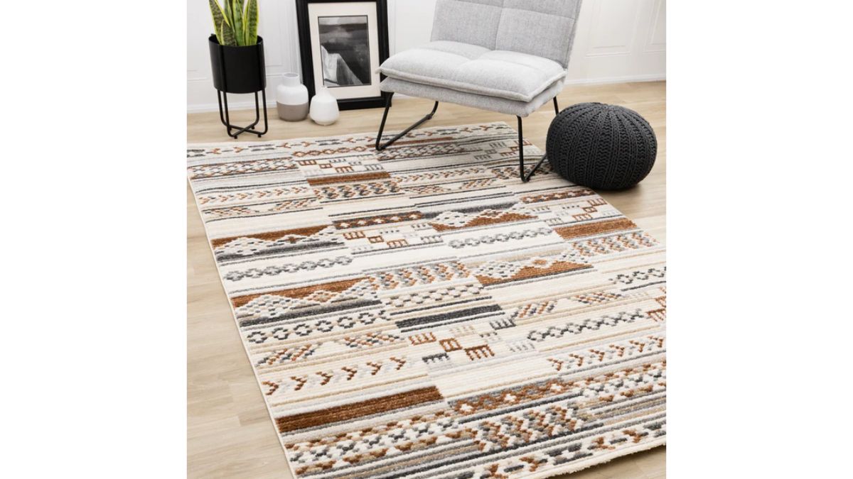 Nala Cream Grey Oxblood Striped Rows Southwestern Pattern Rug