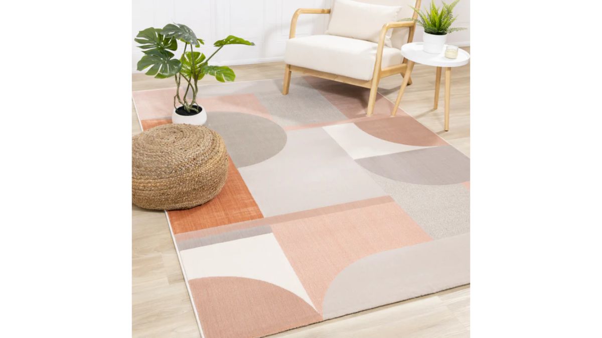 Belle Pink Grey Cream Multi-Geometric Pattern Plush Rug