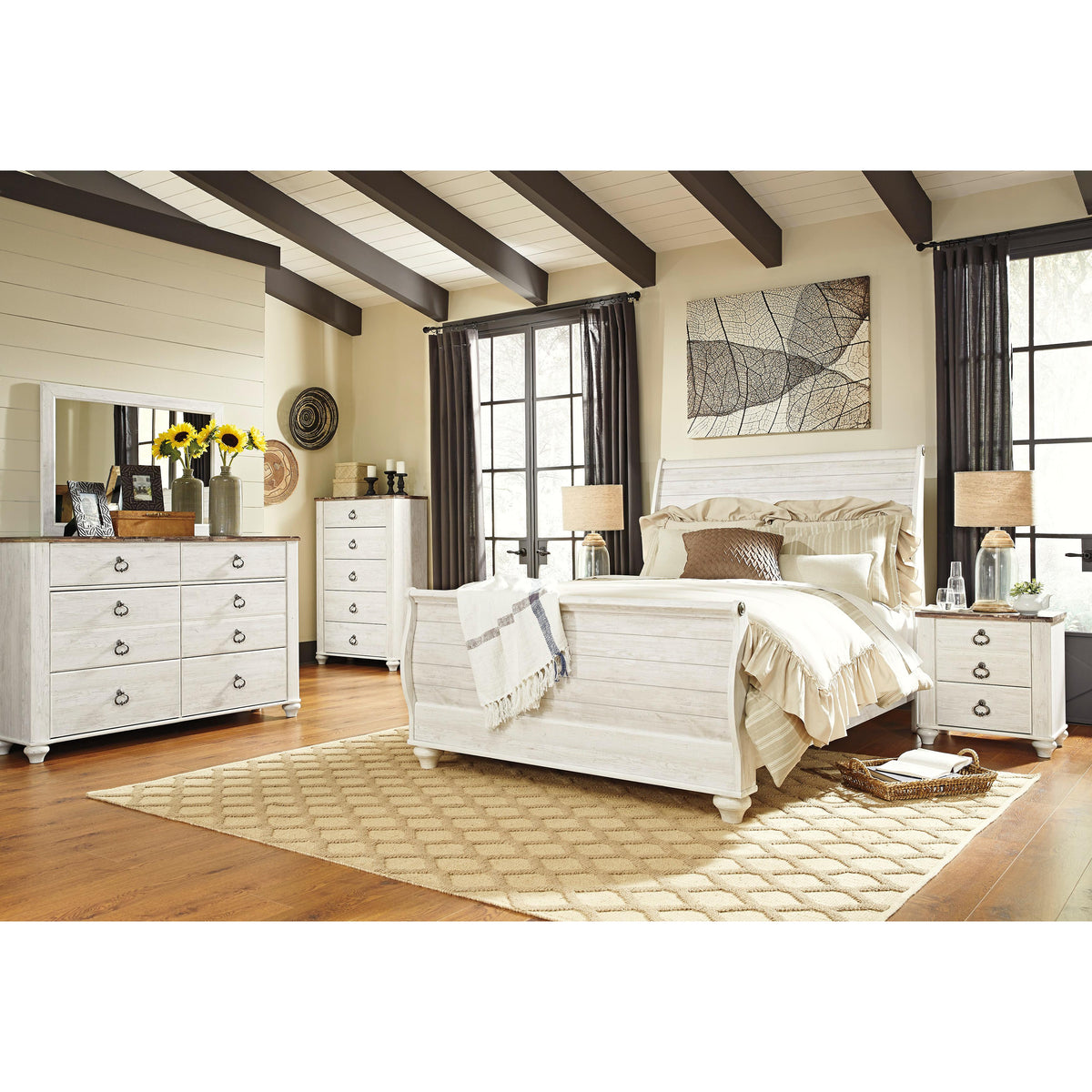 Signature Design by Ashley Willowton B267B57 7 pc Queen Sleigh Bedroom Set IMAGE 1