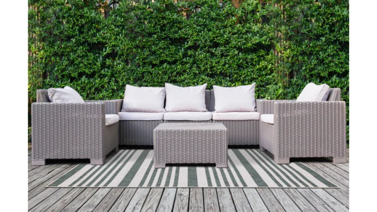 Bristol Green Cream Striped Reversible Rug