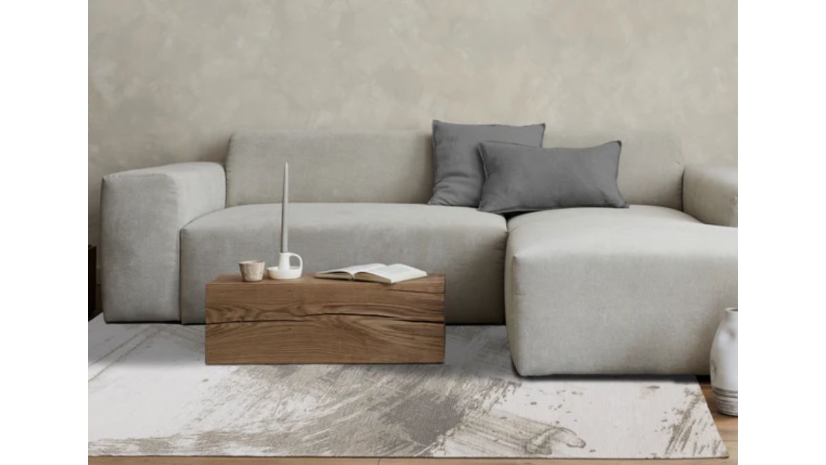 Cathedral White Taupe Beige Brush Strokes Rug