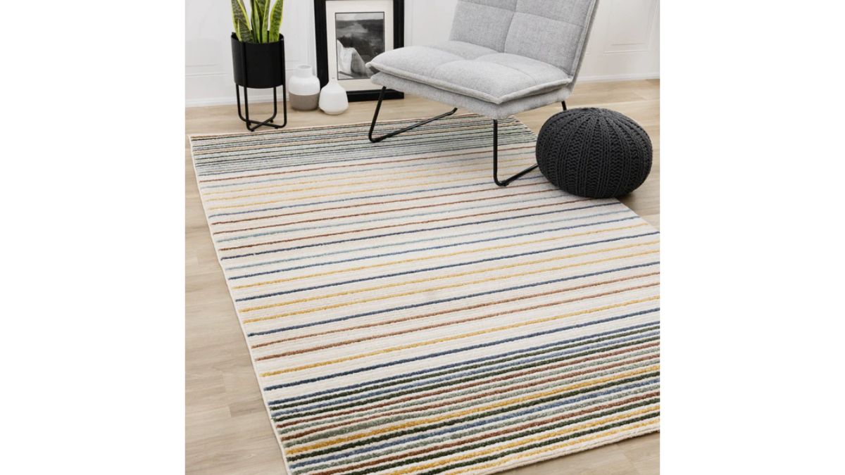 Nala Cream Yellow Oxblood Green Blue Striped Rug