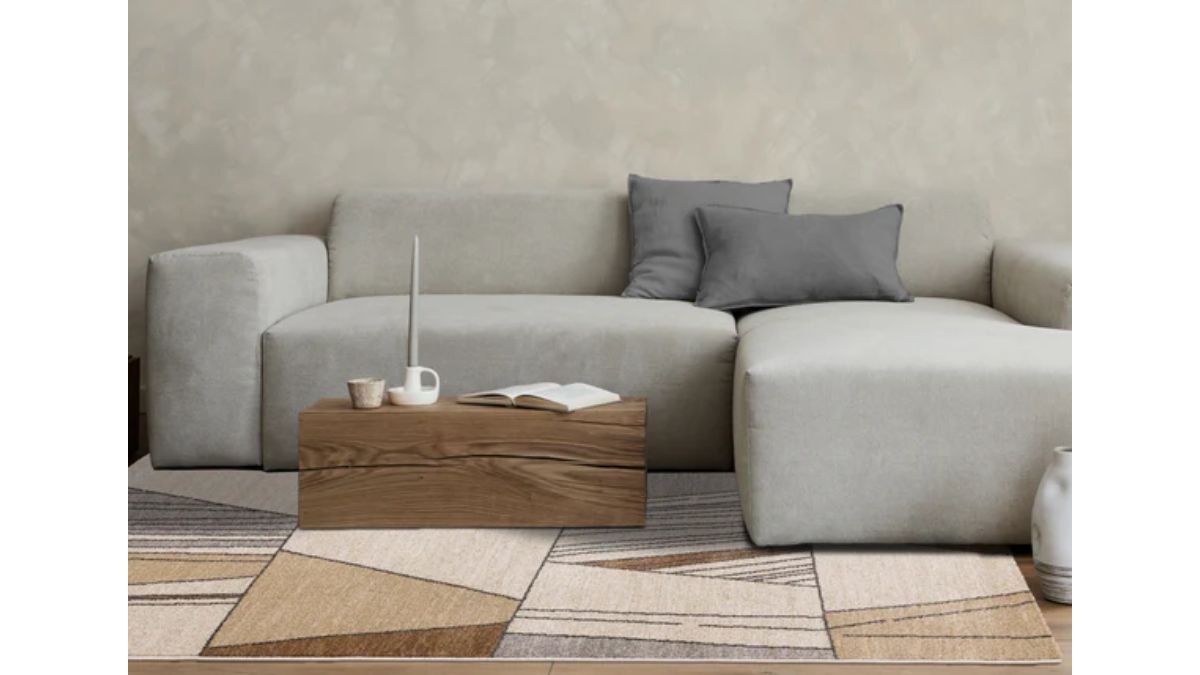 Mae White Beige Orange Stain Glass Design Rug