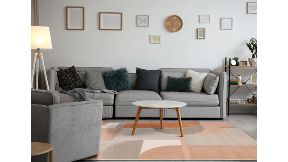Belle Pink Grey Cream Multi-Geometric Pattern Plush Rug
