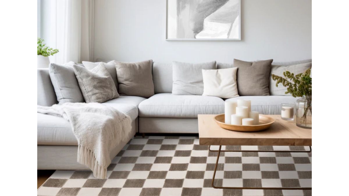 Leo Brown White Checkers Rug