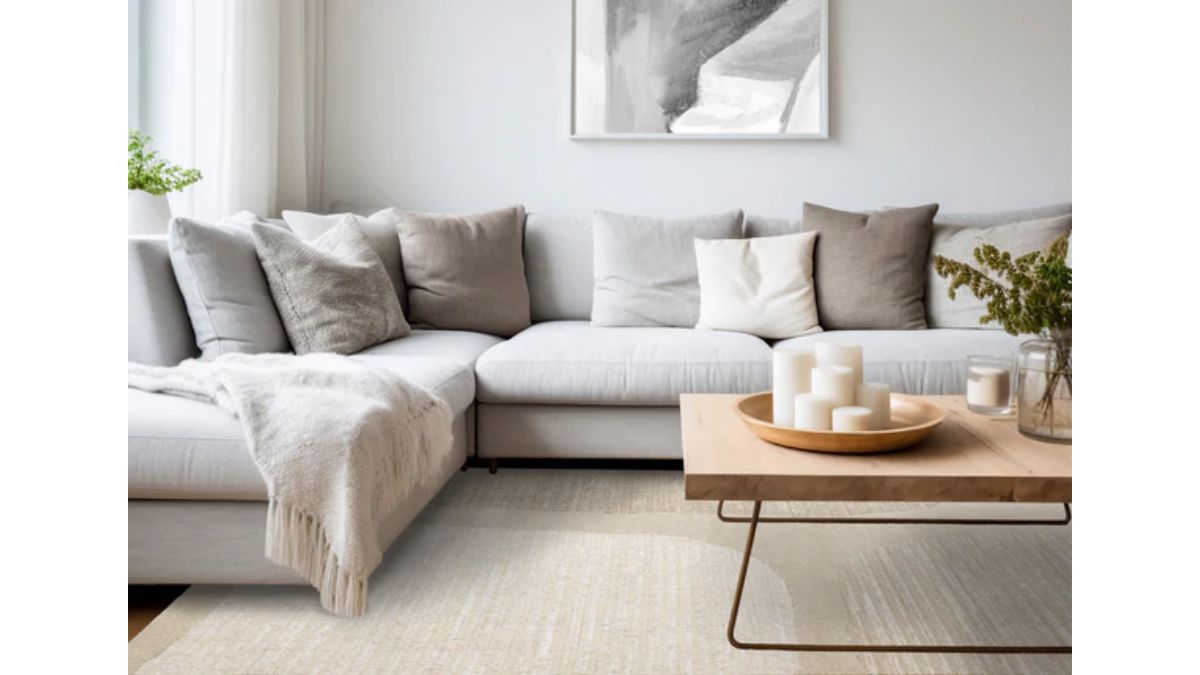 Ella Beige White Cream Distressed Stepping Stone Design Rug