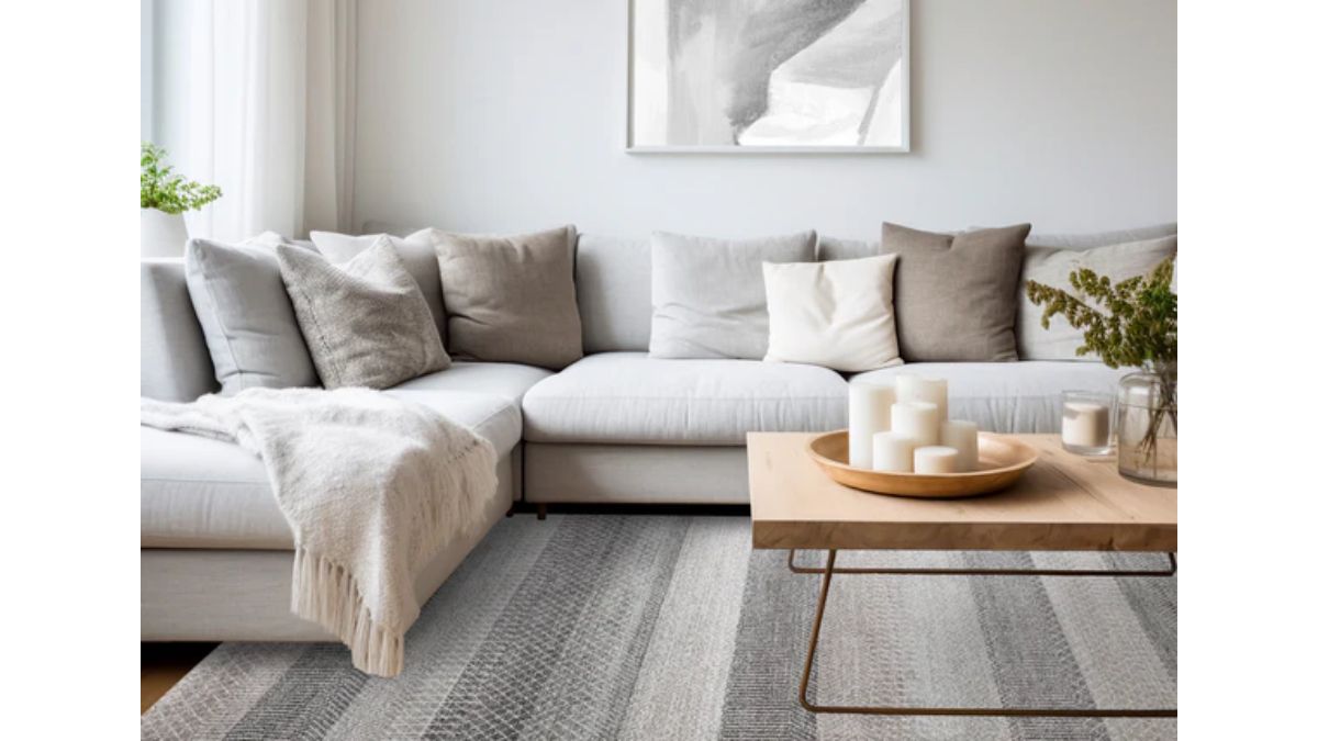 Mae Grey White Taupe Banded Pattern Rug