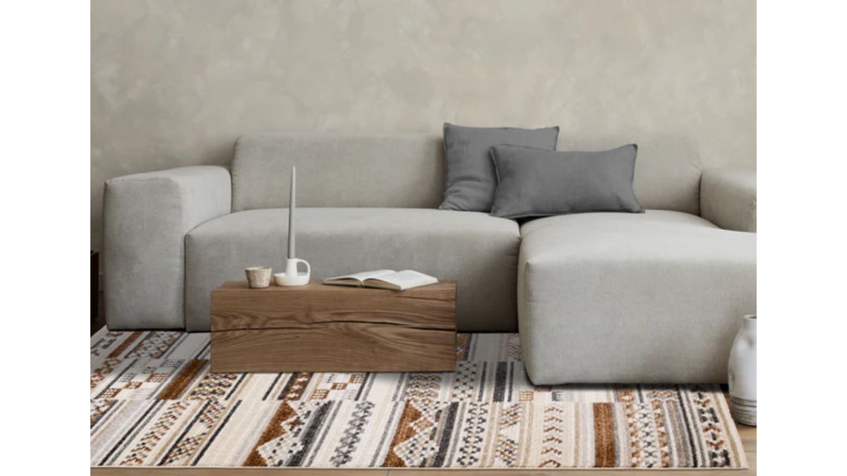 Nala Cream Grey Oxblood Striped Rows Southwestern Pattern Rug