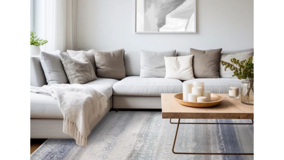 Fresco Blue White Grey Layered Distressed Rug