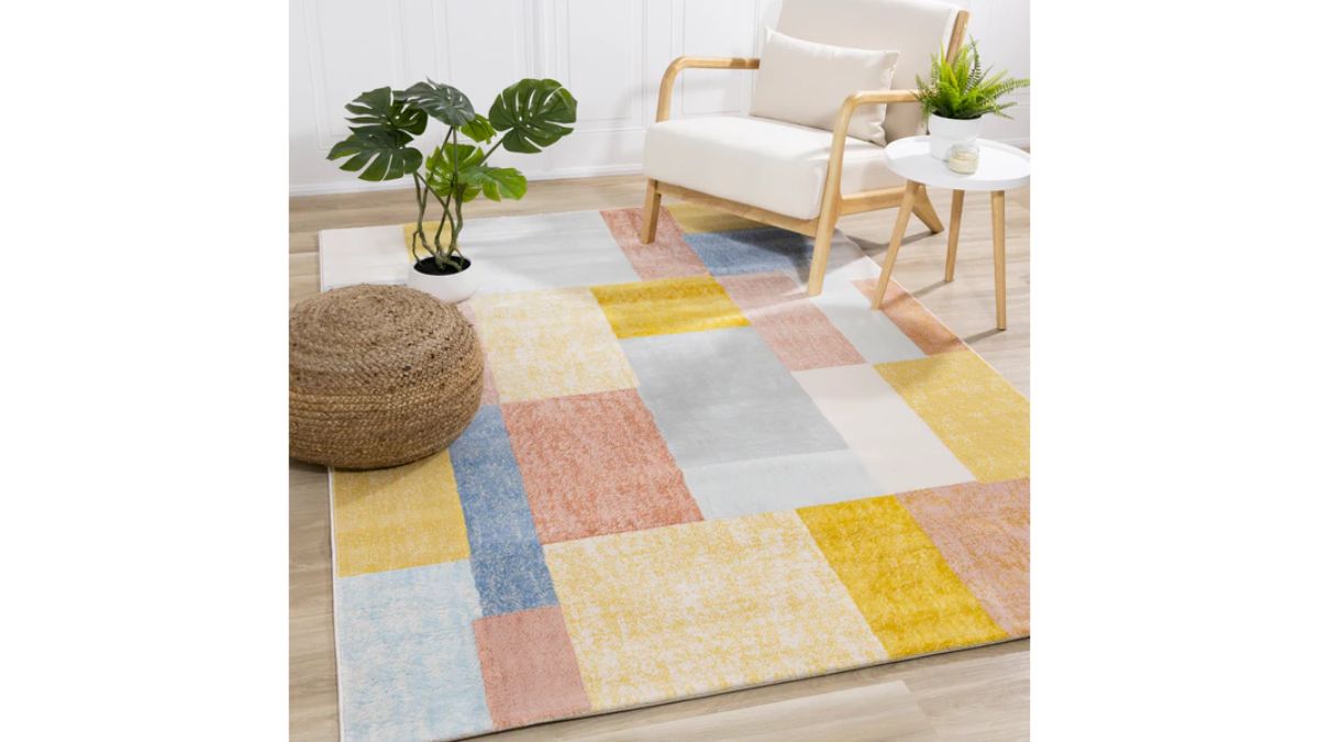 Belle Yellow Orange Blue Colour Blocks Rug