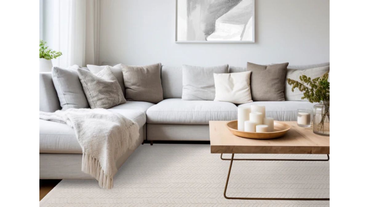 Ellington Cream Herringbone Columns Rug
