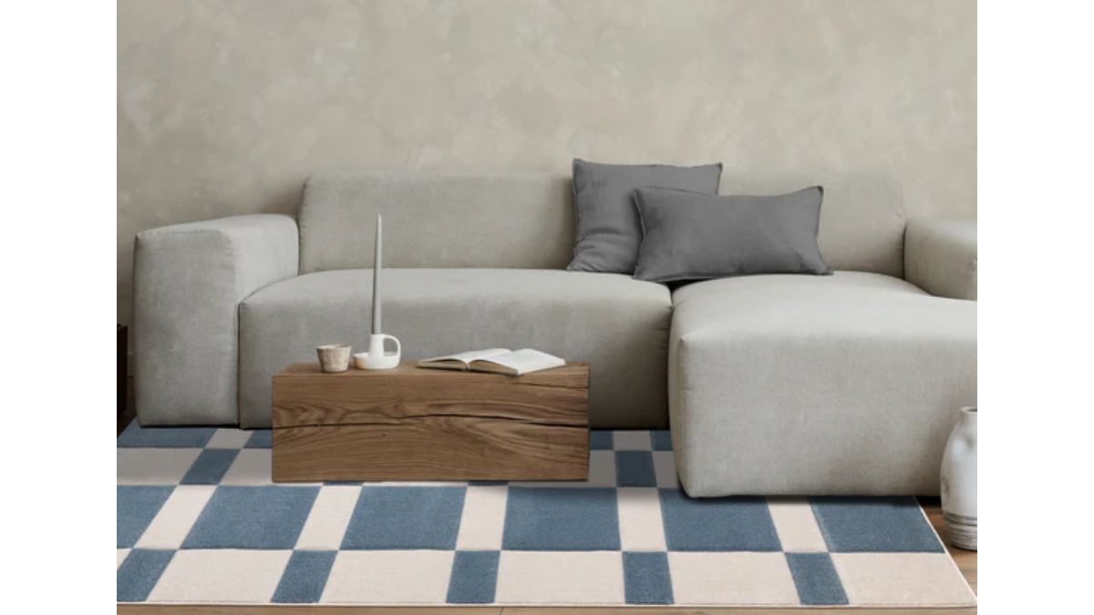 Folio Blue White Banded Rectangle Pattern Rug