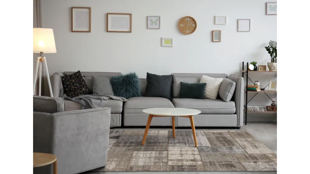 Cathedral Grey Cream Distressed Patchwork Rug