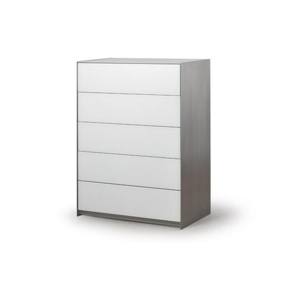 Trica Furniture Absolute 5-Drawer Chest Absolute 5 Drawer Chest - Brushed Steel and Neige Glass IMAGE 1