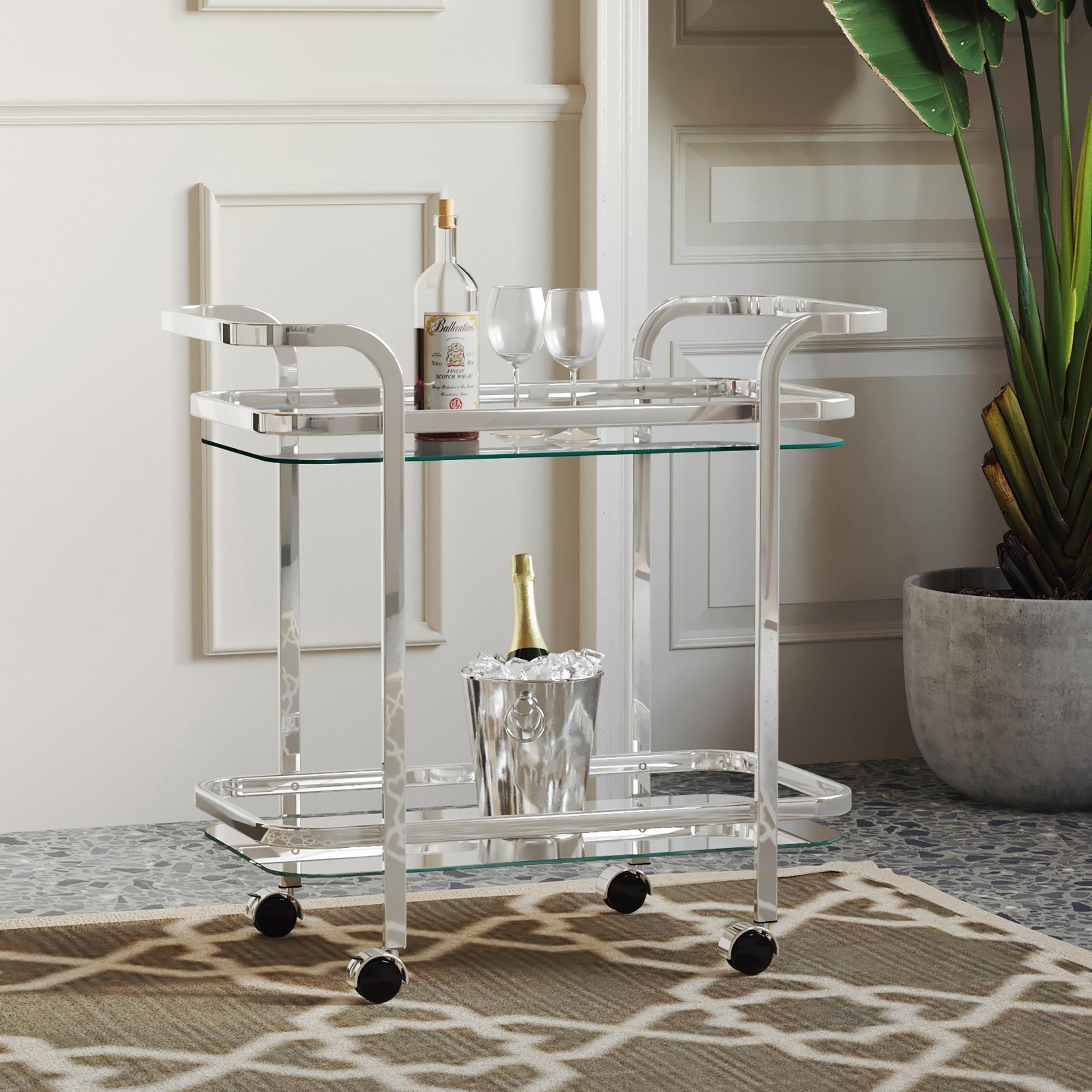 Worldwide Home Furnishings Zedd 556-218CH 2-Tier Bar Cart - Chrome IMAGE 2