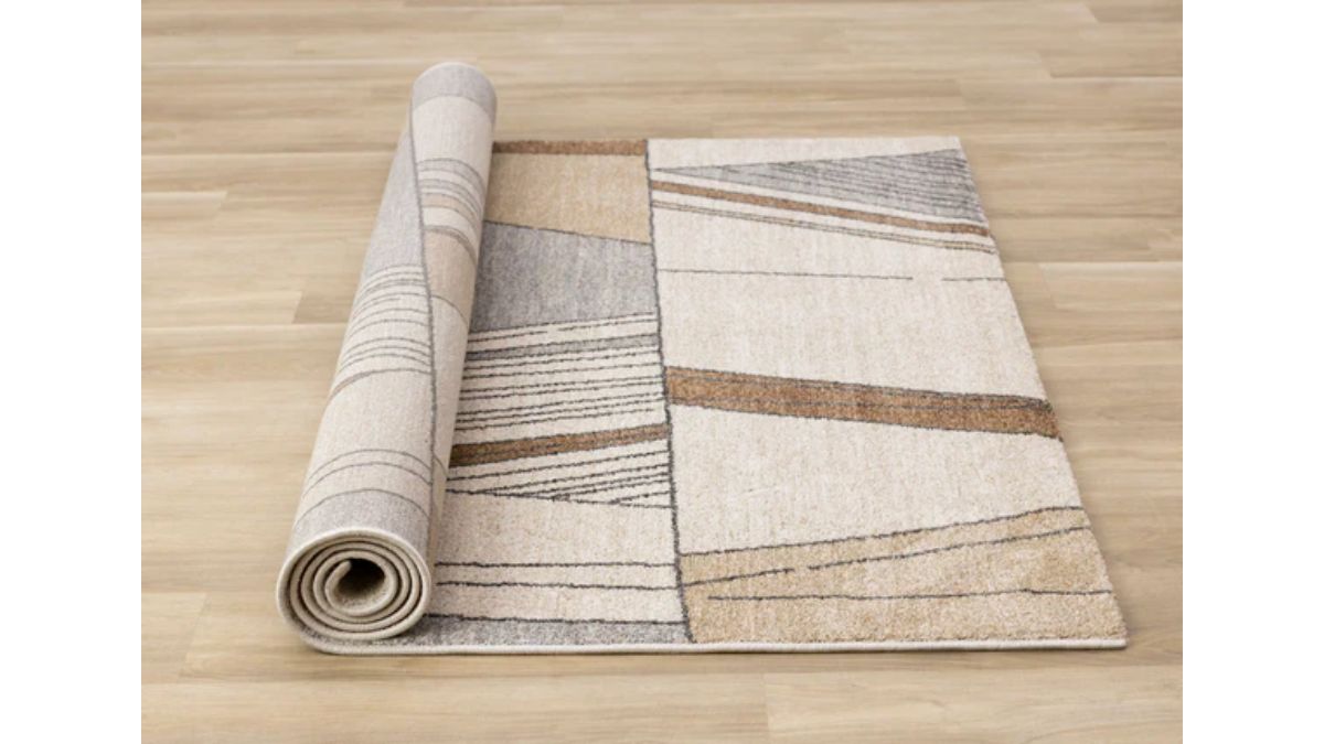 Mae White Beige Orange Stain Glass Design Rug