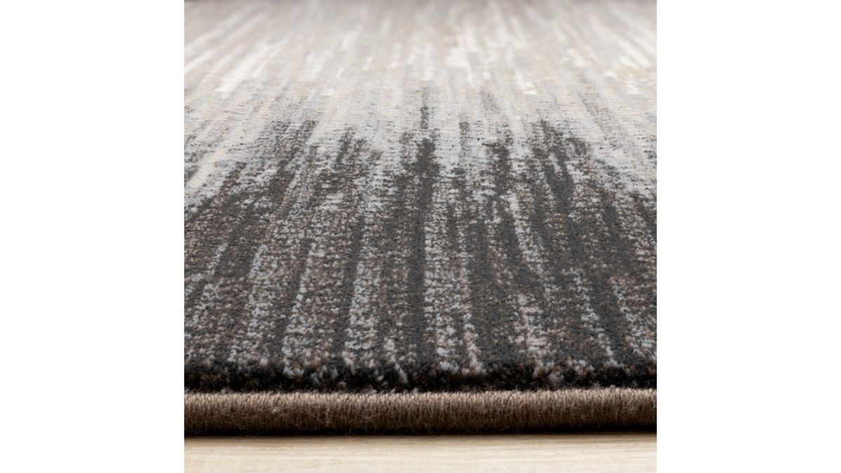 Aurora Black Beige Distressed Sound Wave Border Rug