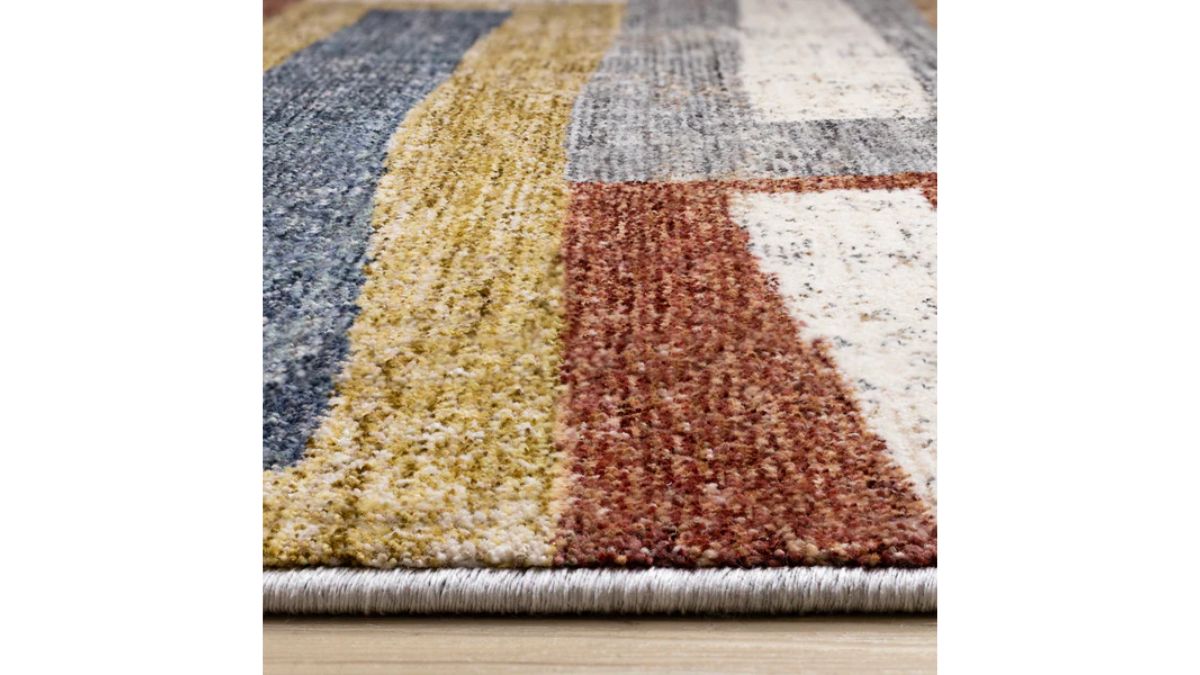 Muse Orange Red Blue Yellow Beige Layered Brick Design Rug
